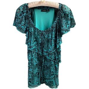 Apt 9 Ladies Layered Scoop Neck Dress Blouse Emerald Green Black Design SZ Small